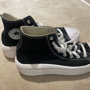 Black converse high tops, 9M / 11W. Worn once.